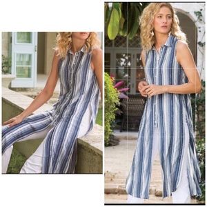 Soft Surroundings Maxi Long Sleeveless Vest Blue S